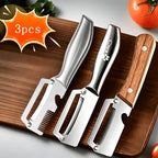Stainless Steel Peeler Three-Piece Set, Including Wooden Handle And All-Steel Models